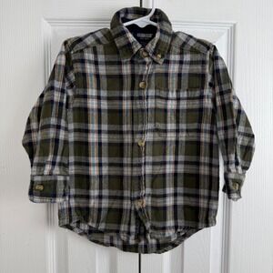 OshKosh B'gosh Kids Plaid Long Sleeve Button Down flannel Shirt Green Blue 4T